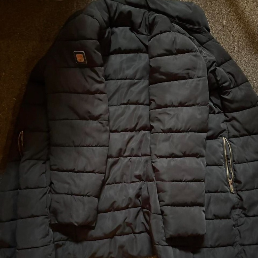 Calvin Klein Black Quilted Long Coat with Zip Pockets - Picture 8 of 9